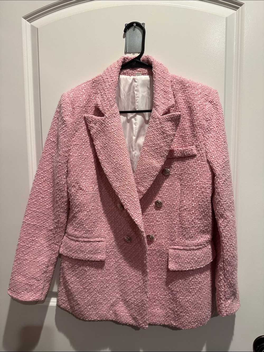 Pink Bouclé Double-Breasted Blazer Jacket